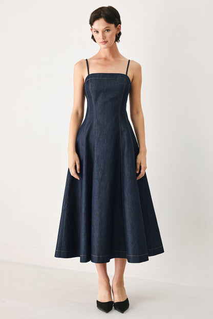 The Coastal Denim Woven Midi Dress