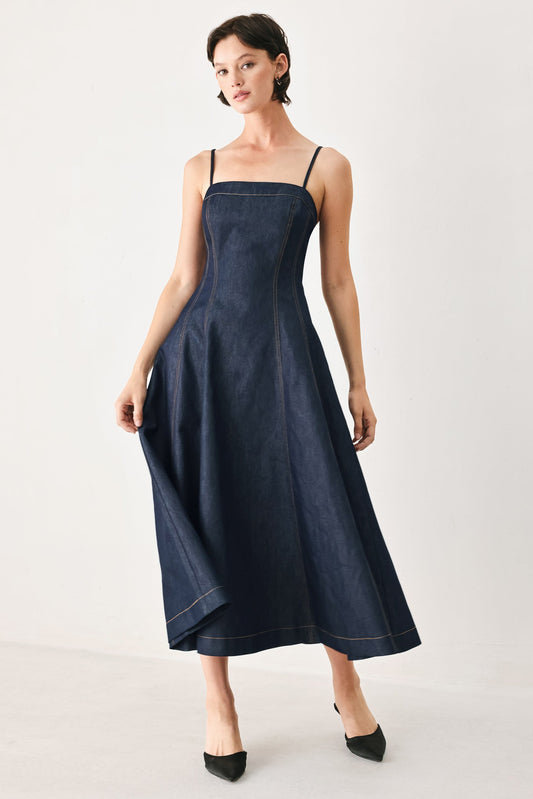 The Coastal Denim Woven Midi Dress