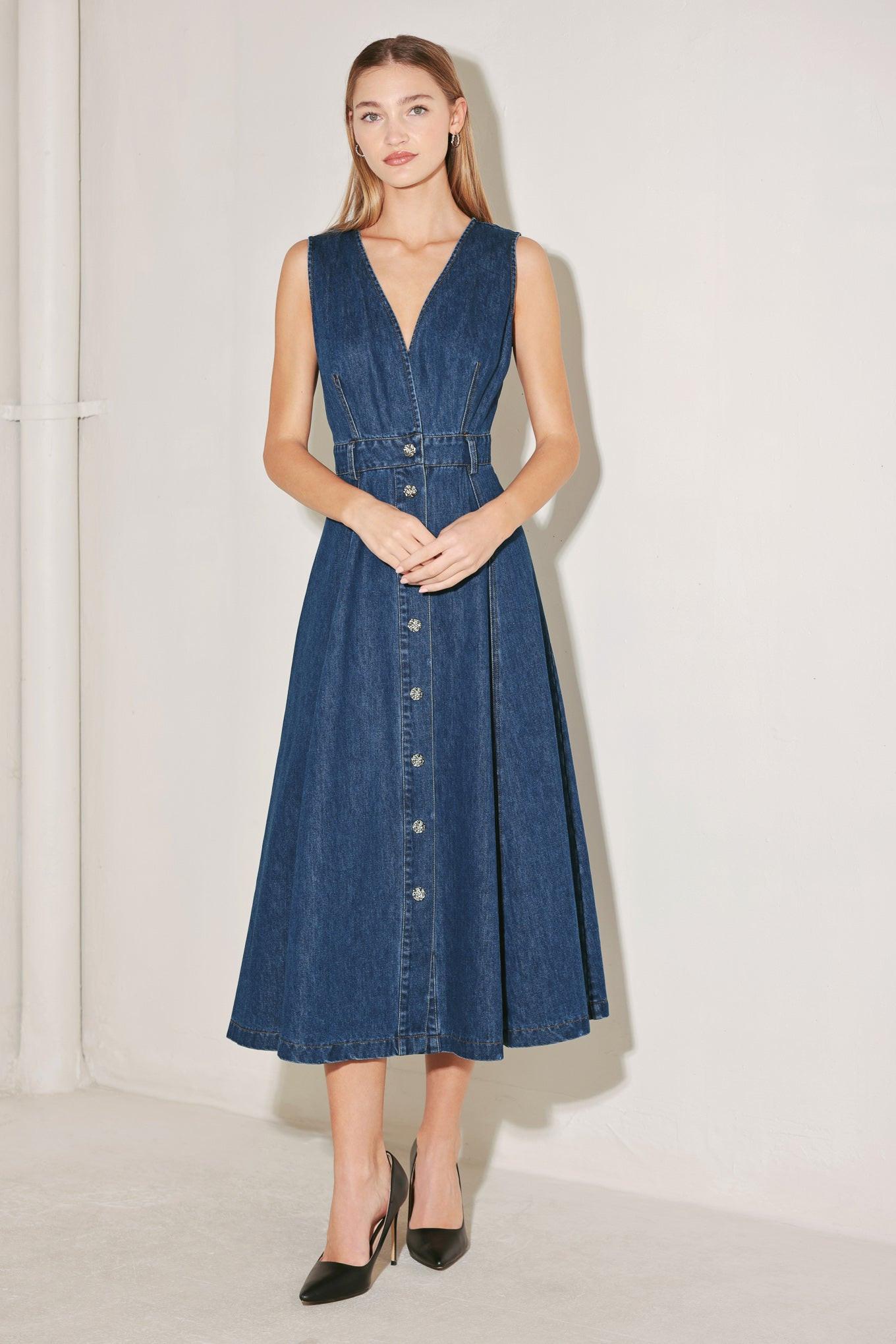 Paris in  Denim Midi Dress