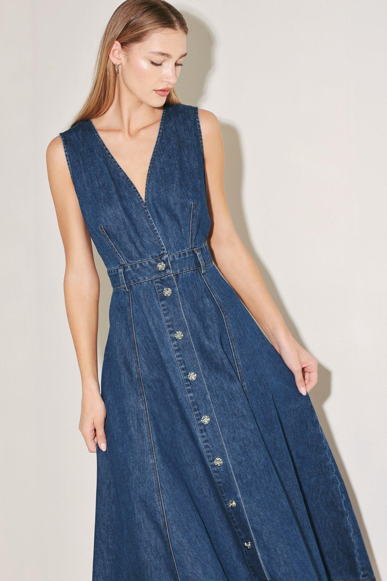 Paris in  Denim Midi Dress