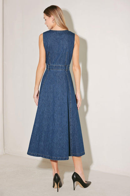 Paris in  Denim Midi Dress