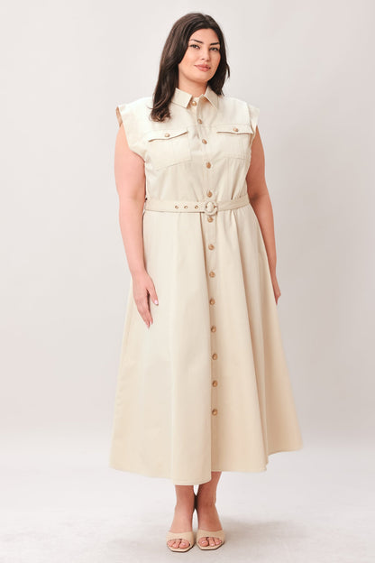 Neutral Command Woven Shirt Dress