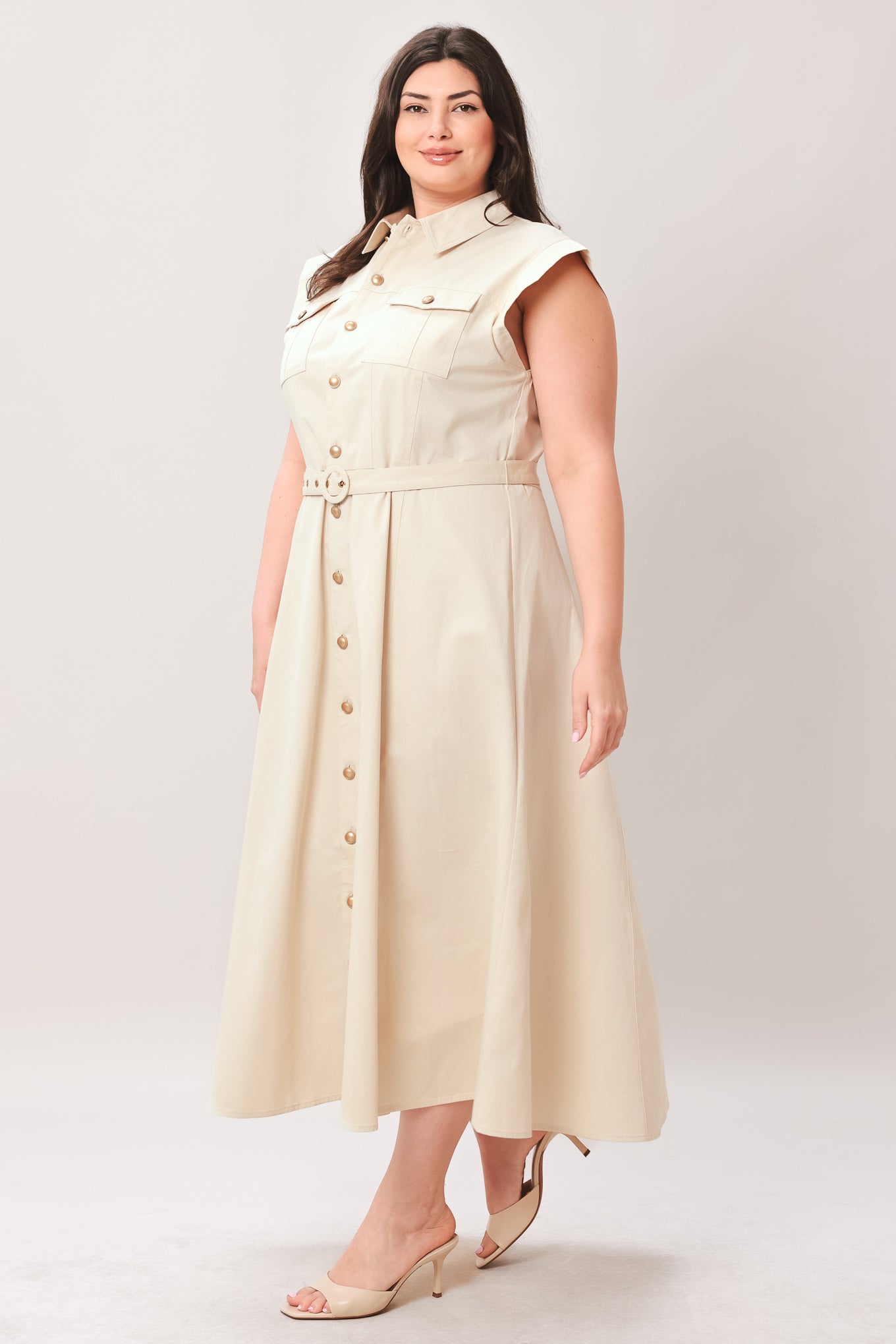 Neutral Command Woven Shirt Dress