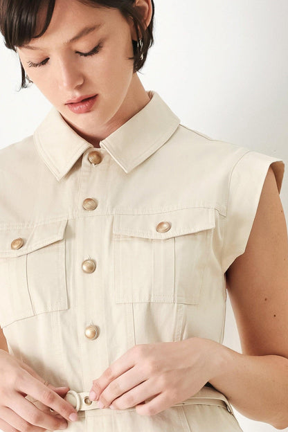 Neutral Command Woven Shirt Dress