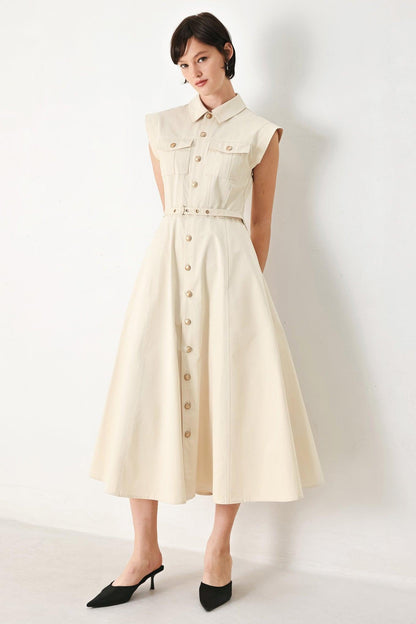 Neutral Command Woven Shirt Dress
