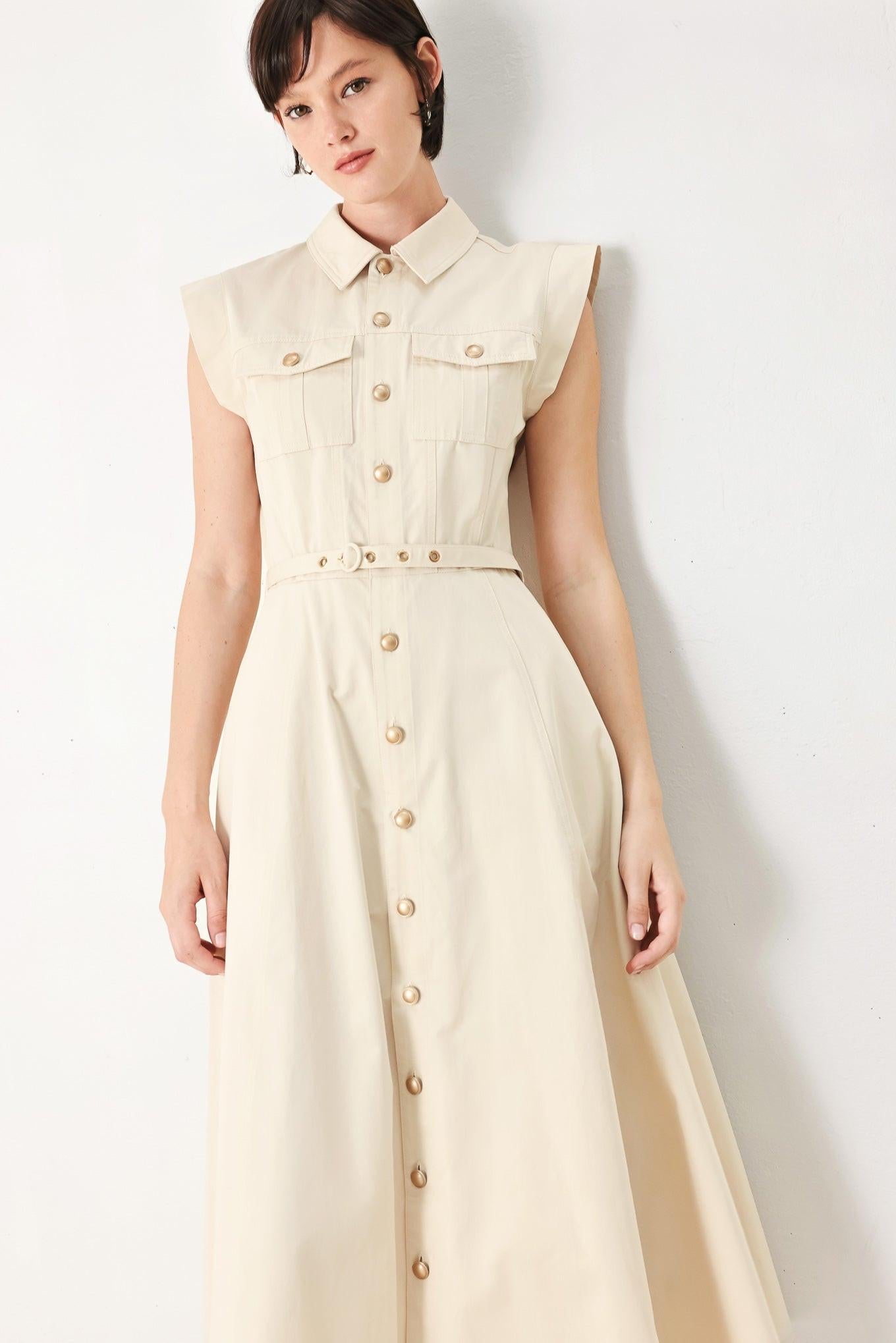 Neutral Command Woven Shirt Dress