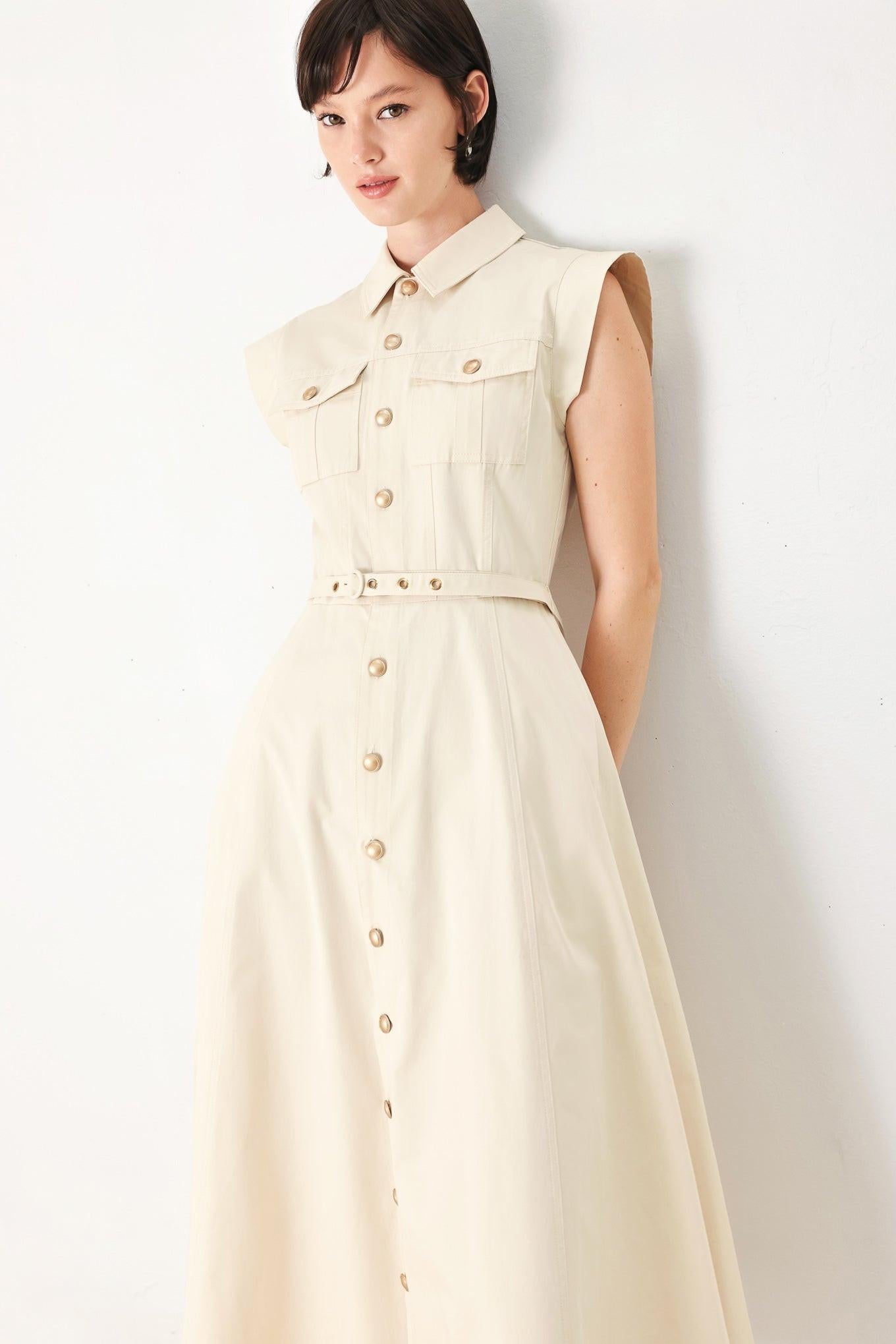 Neutral Command Woven Shirt Dress