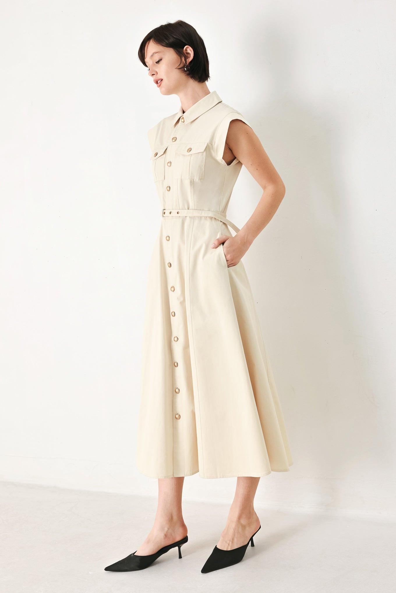 Neutral Command Woven Shirt Dress