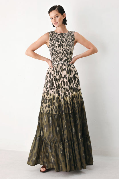 Golden Safari Rhapsody Woven Maxi Dress