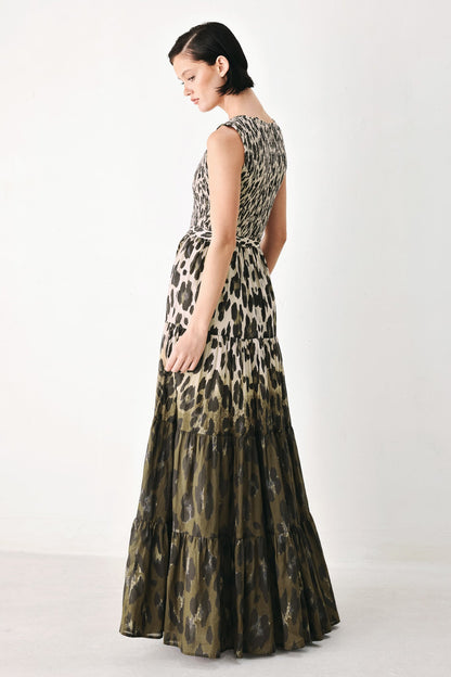 Golden Safari Rhapsody Woven Maxi Dress