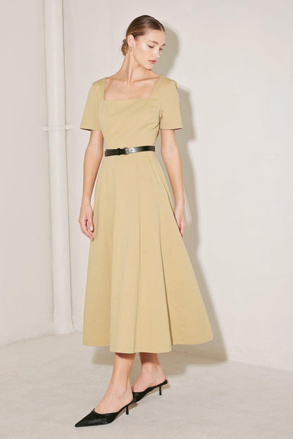 WARM STONE EDIT WOVEN MIDI DRESS L FLYING TOMATO BEIGE / L