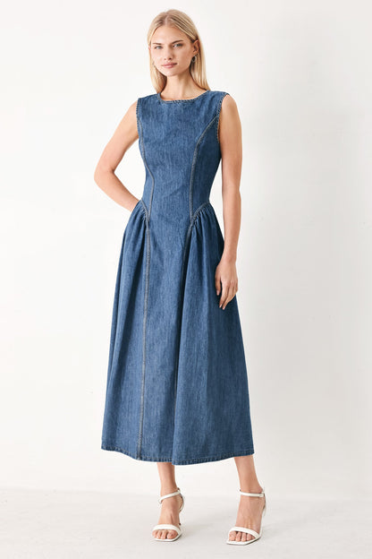 Contemporary Grace Denim Midi Dress