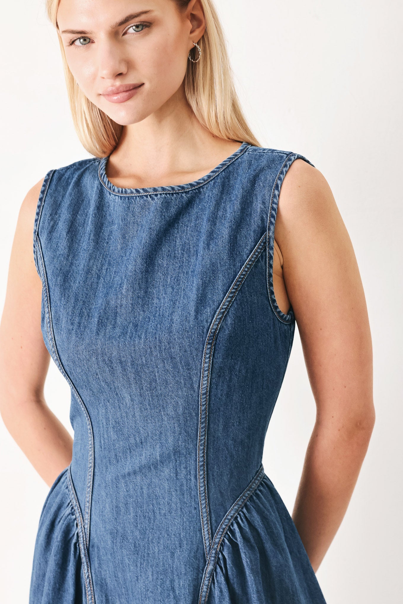 Contemporary Grace Denim Midi Dress