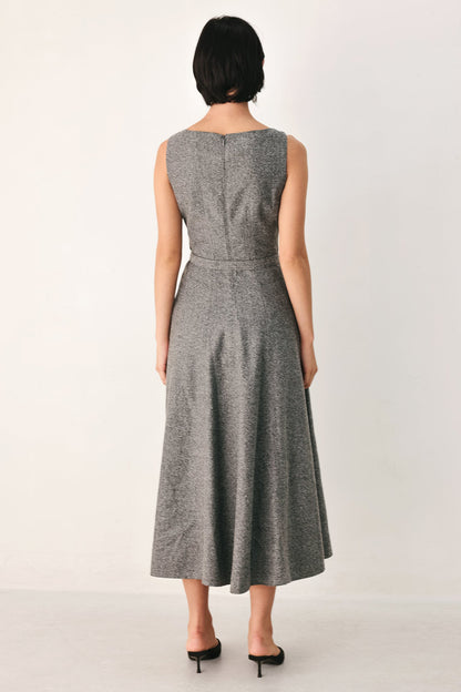 Silver Lining Belted A-line Midi Dress