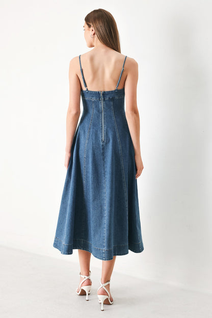 Summer Indigo Denim Midi Dress