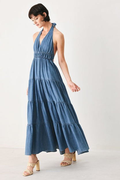 Ocean Sky Denim Midi Dress