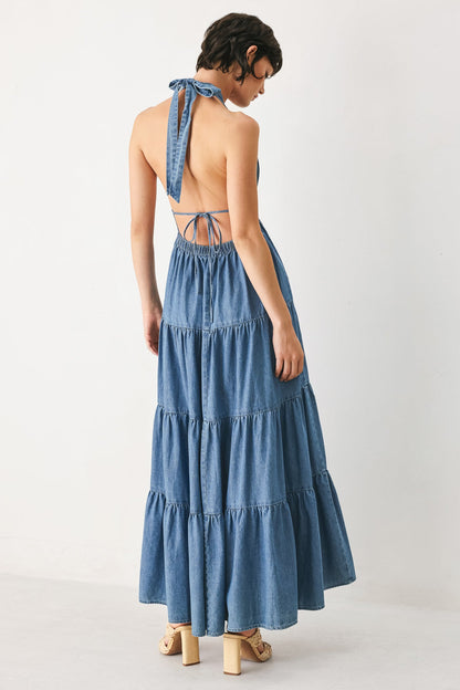 Ocean Sky Denim Midi Dress