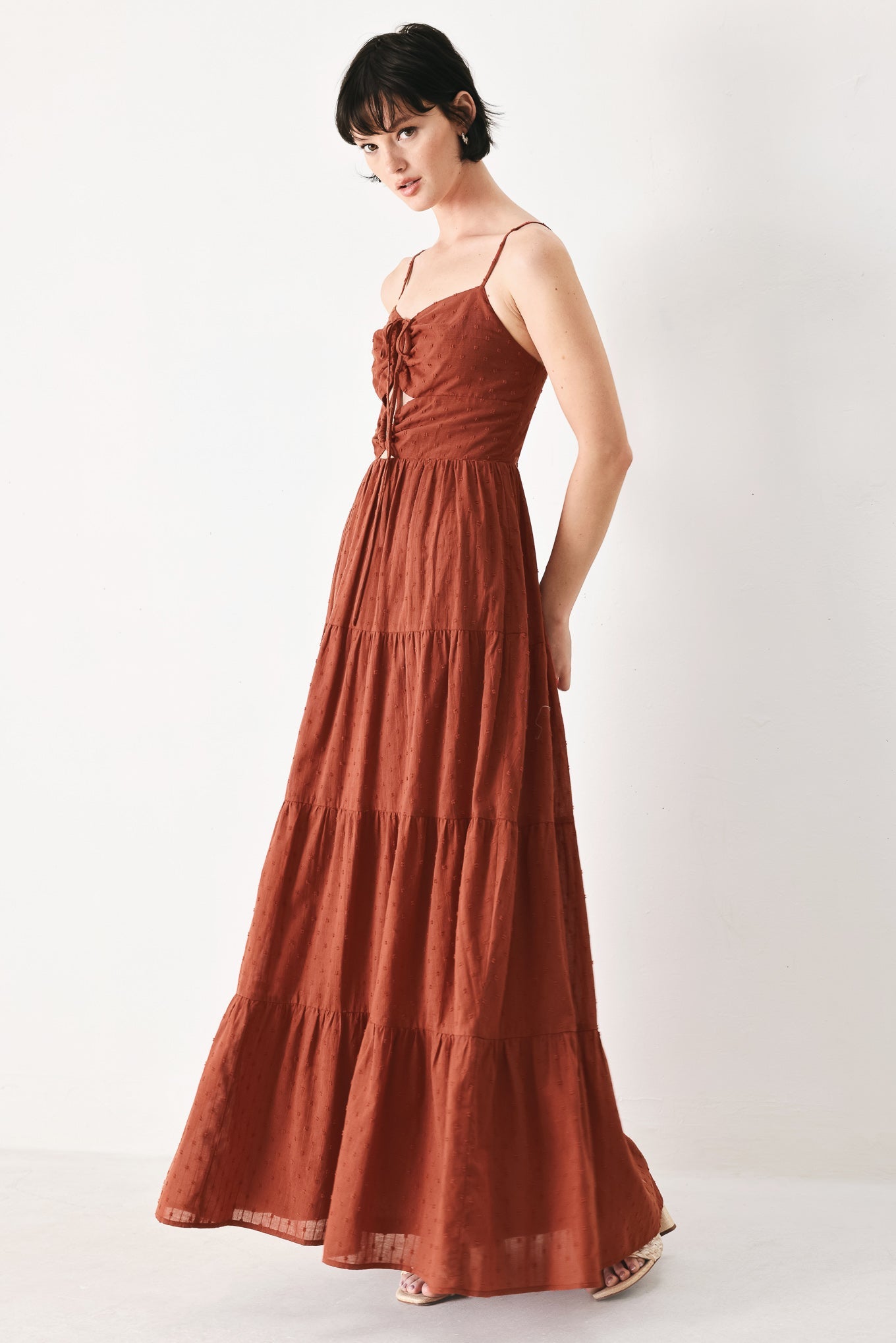 TERRACOTTA SUNSET WOVEN MAXI DRESS l FLYING TOMATO RUST / S TERRACOTTA SUNSET WOVEN MAXI DRESS l FLYING TOMATO RUST / S