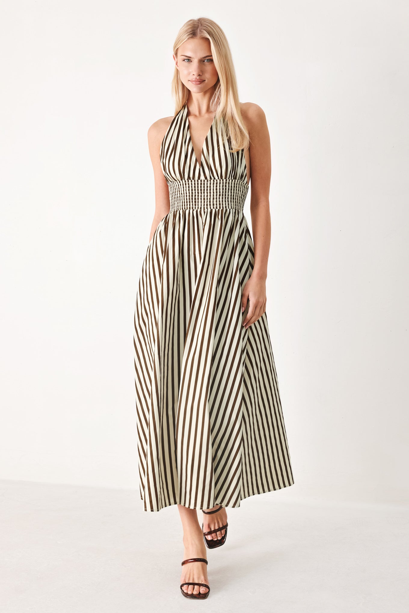 Vacation Line Strip Woven Midi Dress
