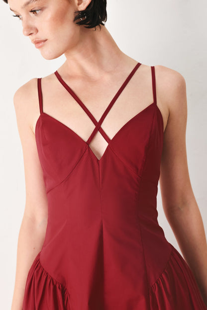 Midnight Merlot Woven Midi Dress