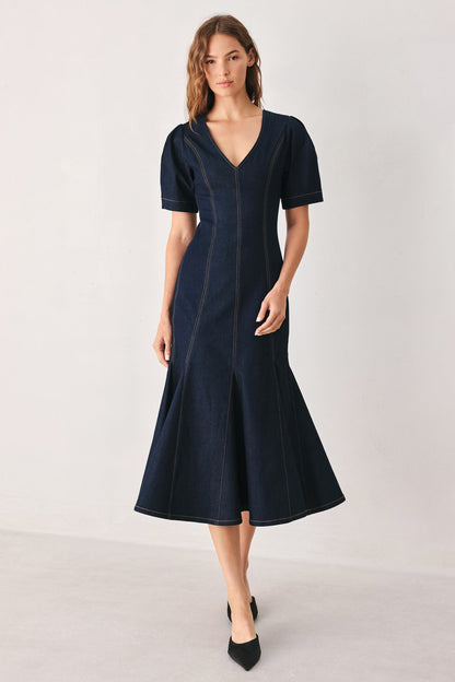 After Dark Denim Midi Dress