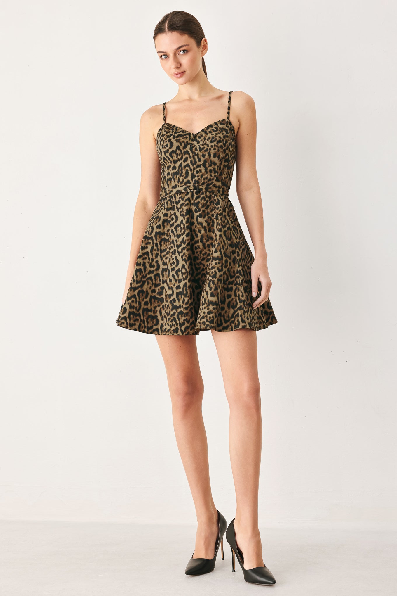 Leopard Sweetheart Woven Mini Dress