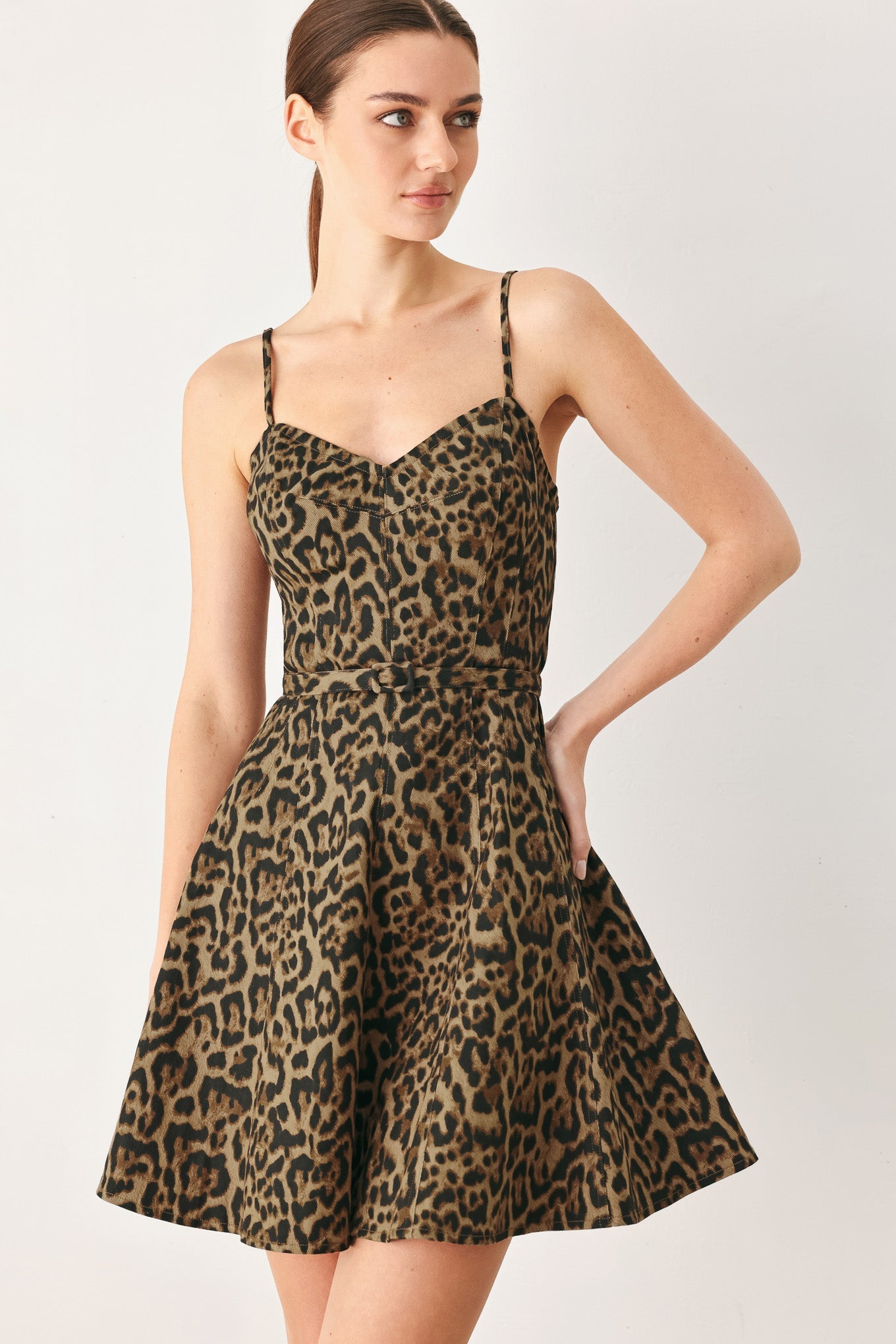 Leopard Sweetheart Woven Mini Dress