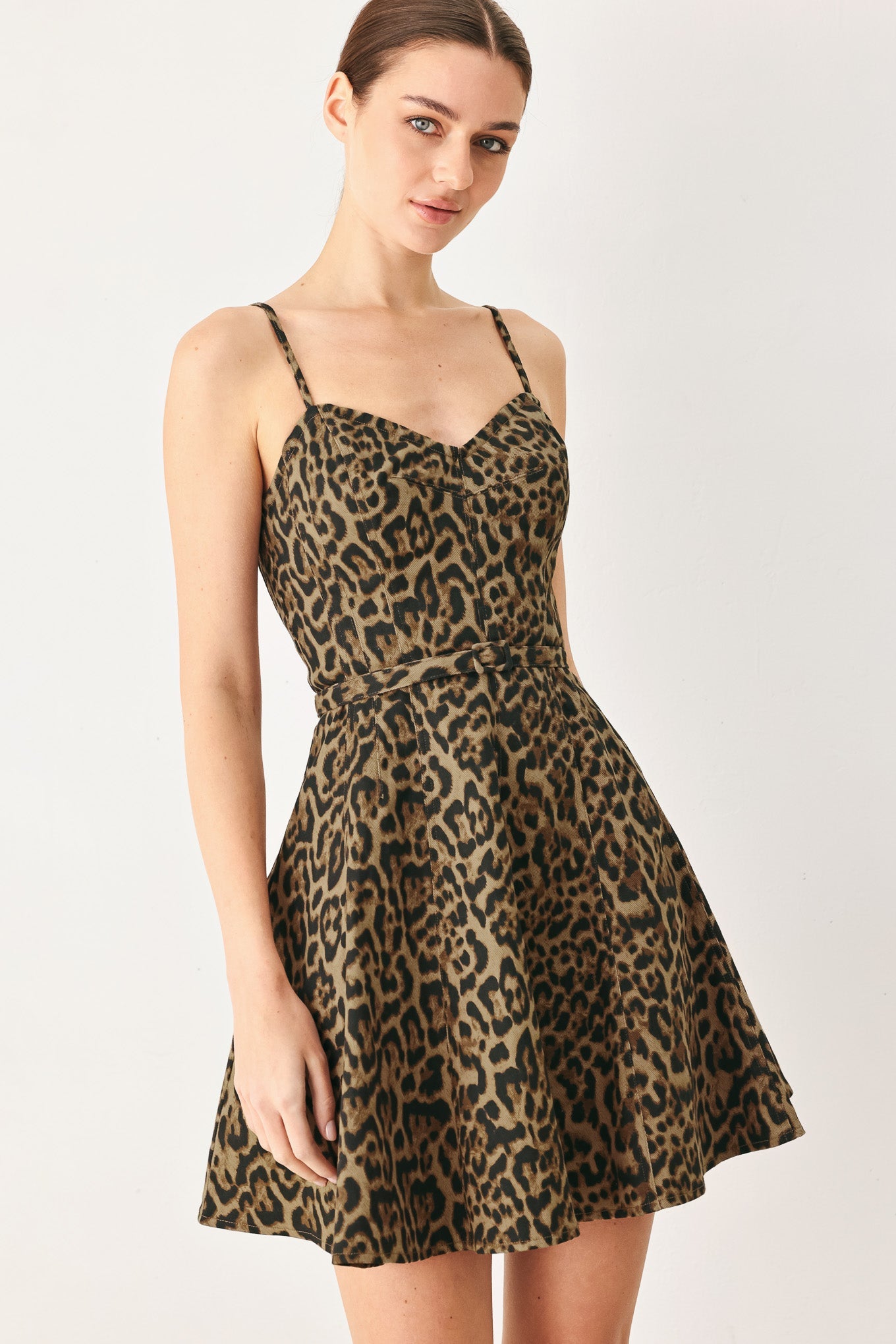 Leopard Sweetheart Woven Mini Dress