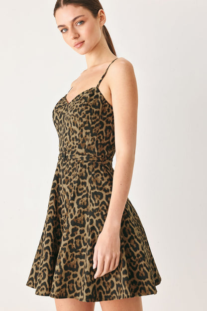 Leopard Sweetheart Woven Mini Dress