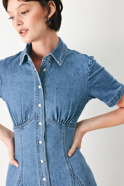 Vintage Sky Denim Midi Shirt Dress
