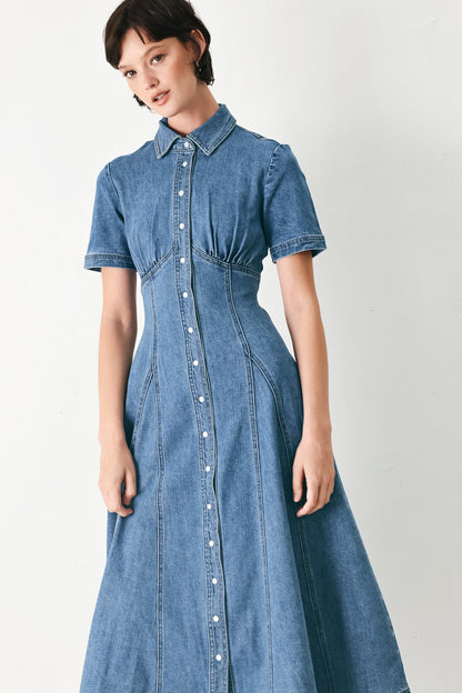 Vintage Sky Denim Midi Shirt Dress
