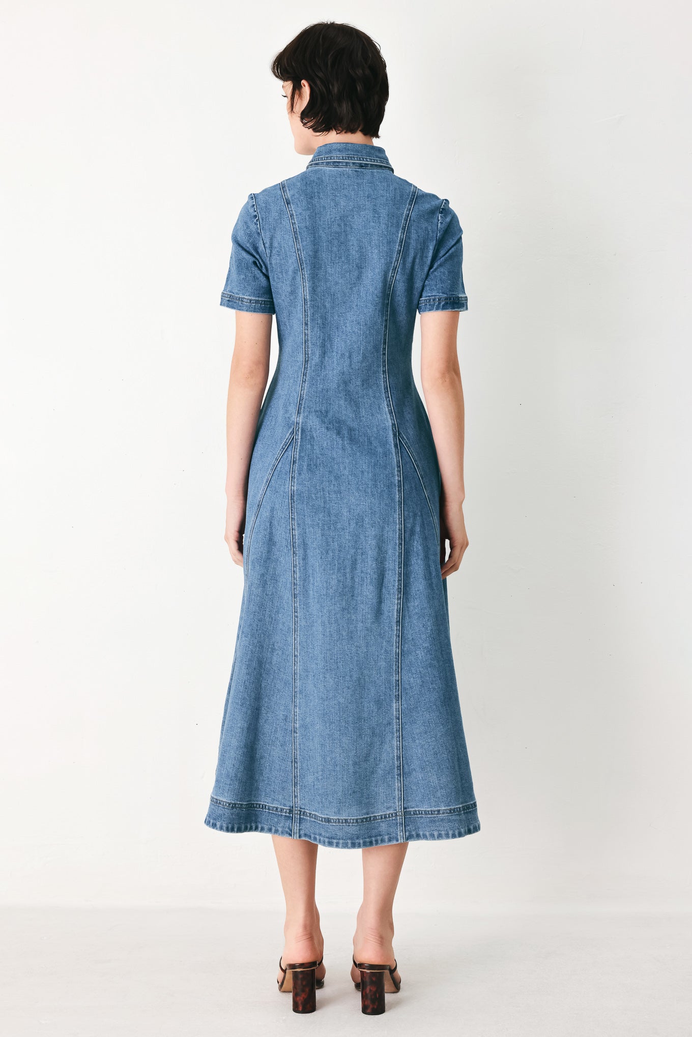 Vintage Sky Denim Midi Shirt Dress