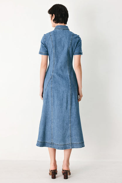 Vintage Sky Denim Midi Shirt Dress