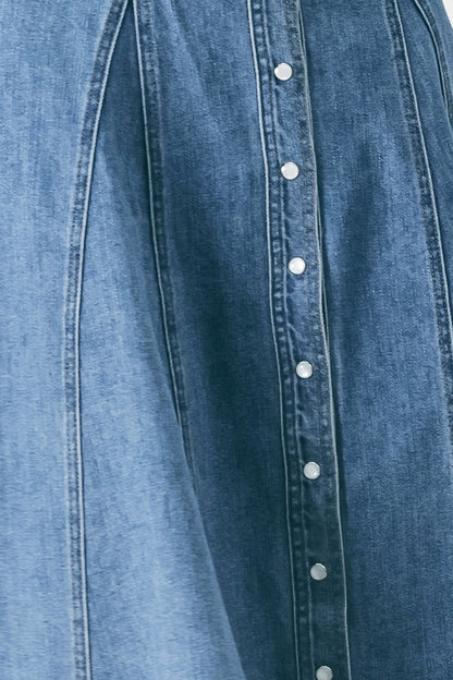 Vintage Sky Denim Midi Shirt Dress