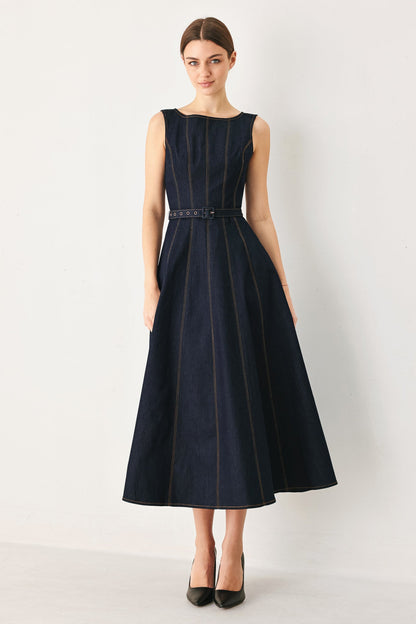 Tailored Stitch Denim Midi Dress