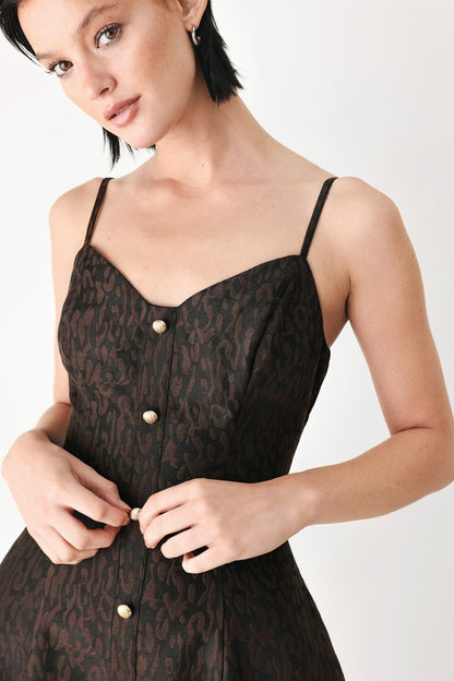 Buttoned in Chocolate Sweetheart Midi Dress