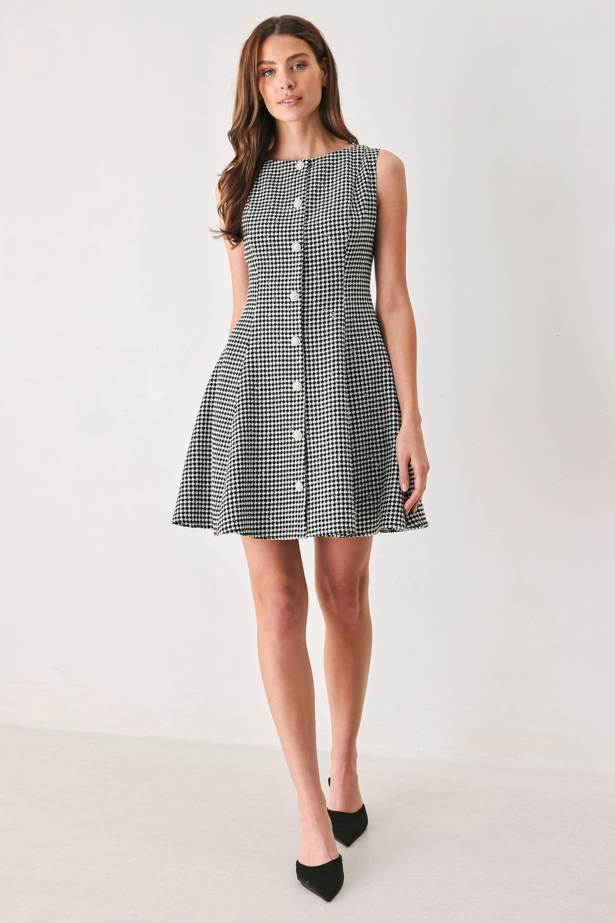 Monochrome Spark Black/white Sequin Skater Mini Dress