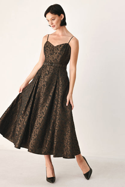 Golden Hour Romance Jacquard Midi Dress