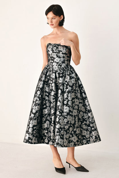 Midnight Sparkle Sweetheart Midi Dress