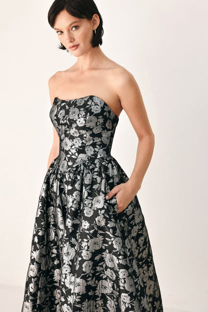 Midnight Sparkle Sweetheart Midi Dress