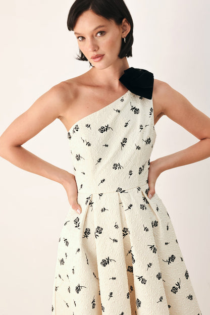 Perfectly Poised One Shoulder Bow Midi Dress