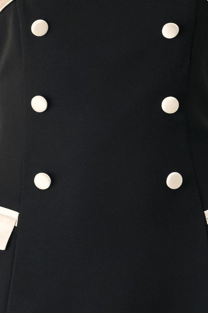 Parisian Poise Black/cream Strapless Button Midi Dress