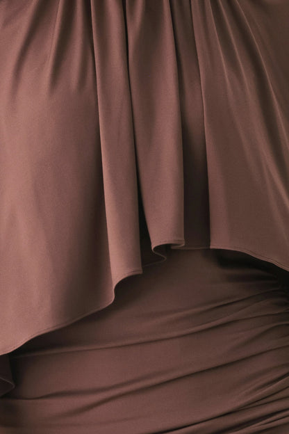 Dusty Rose Drape Mauve Caplet Shirred Midi Dress