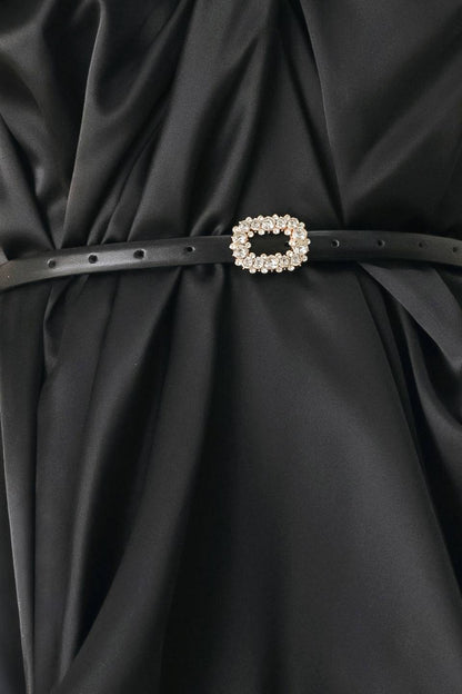 Noir Drape Black Ruched Tulip-skirt Midi Dress