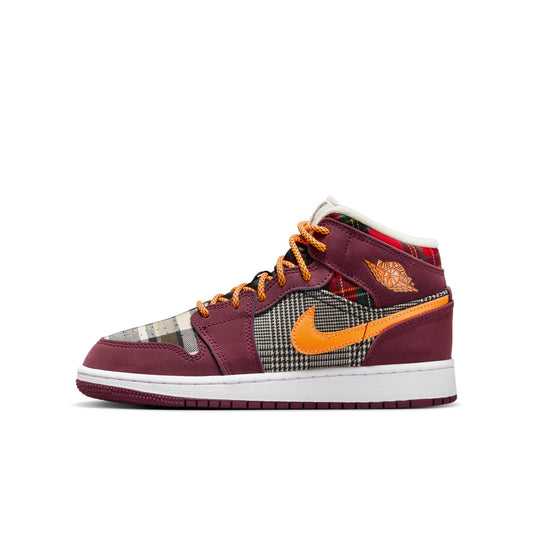 Air Jordan Grade School Retro 1 Mid Se 'Plaid Gs' Sneakers