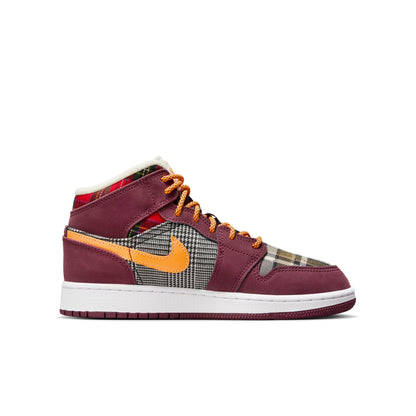 Air Jordan Grade School Retro 1 Mid Se 'Plaid Gs' Sneakers