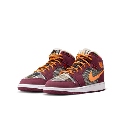 Air Jordan Grade School Retro 1 Mid Se 'Plaid Gs' Sneakers