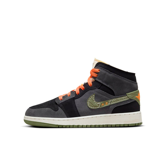 Air Jordan Grade School Retro 1 Mid Se 'Craft Anthracite Light Olive Gs' Sneakers