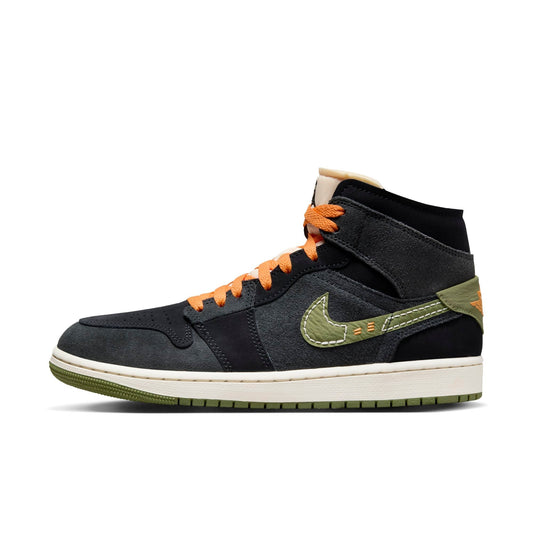 Air Jordan Men's Retro 1 Mid Se Craft 'Anthracite Light Olive' Sneakers