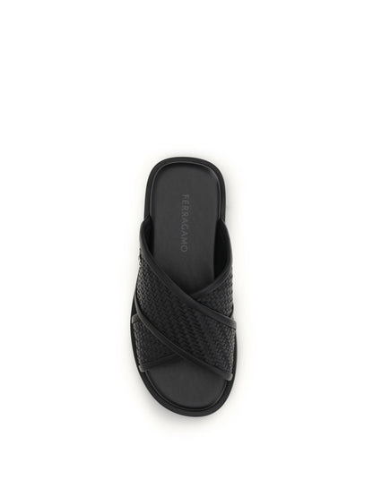 Sandals Gancini Black Calf Leather